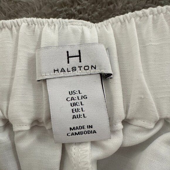 H Halston White Wide Leg Linen Blend Pull On Pants Women's LARGE Vacation Resort - Picture 3 of 7